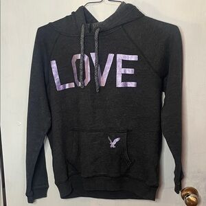 Victoria Secret PINK Black Hoodie with Purple 'LOVE' Graphic